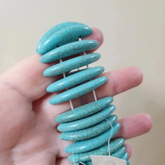 H&M Turquoius Aqua Wide Bangle Bracelet Elastic - Picture 2 of 4